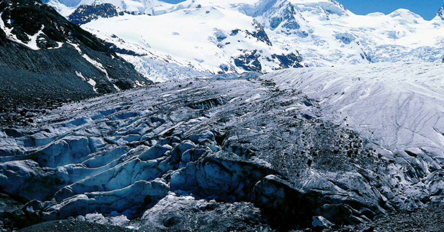Gletscherzunge des Morteratschgletscher im Schweizer Oberengadin. Foto: picture-alliance